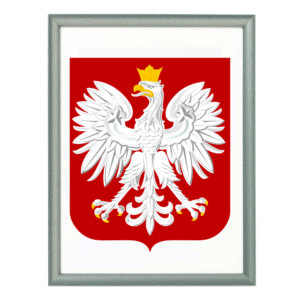 godło w srebrnej drewnianej ramie