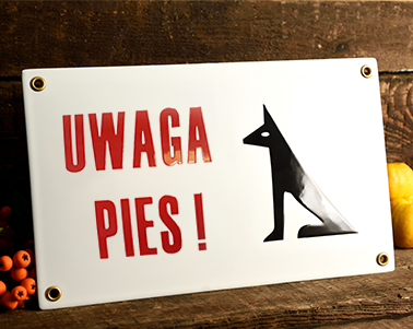 tablica uwaga pies retro