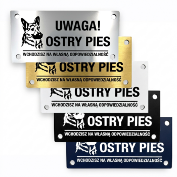 Tablica z laminatu grawerowana UWAGA OSTRY PIES 10x20 cm