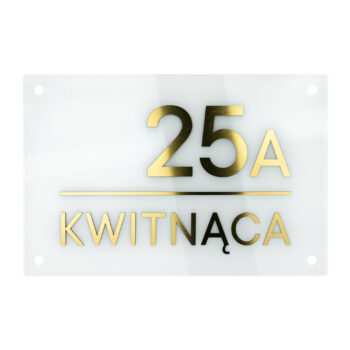 Tablica adresowa 19x29 cm z plexi – biały + złoty