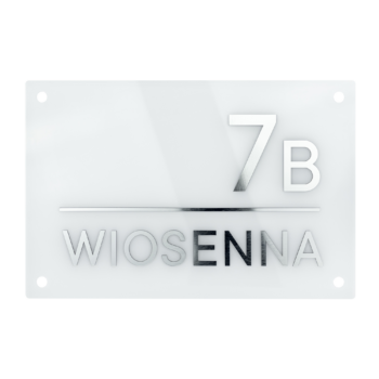 Tablica adresowa 19x29 cm z plexi – biały + srebrny