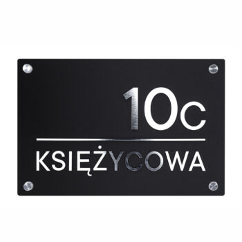 Tablica adresowa 19x29 cm z plexi – czarny + srebrny
