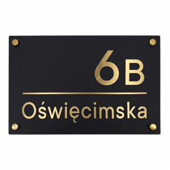 Tablica adresowa 19x29 cm z plexi – czarny + złoty