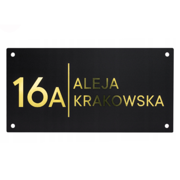 Tablica adresowa 19x38 cm z plexi – czarny + złoty